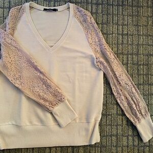 Trendy Queen Cream Lace Sleeve Top